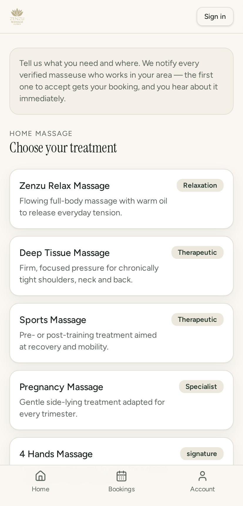 Request flow for an appointment at the customer's address on a phone